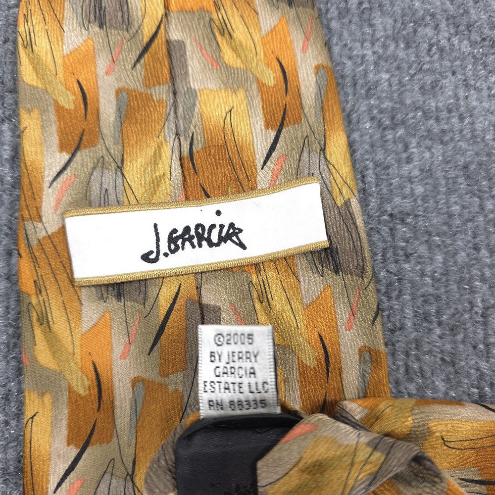 J Garcia Tie Mens One Size Gold Silk Abstract Geometric Print Necktie Jerry - Picture 7 of 8